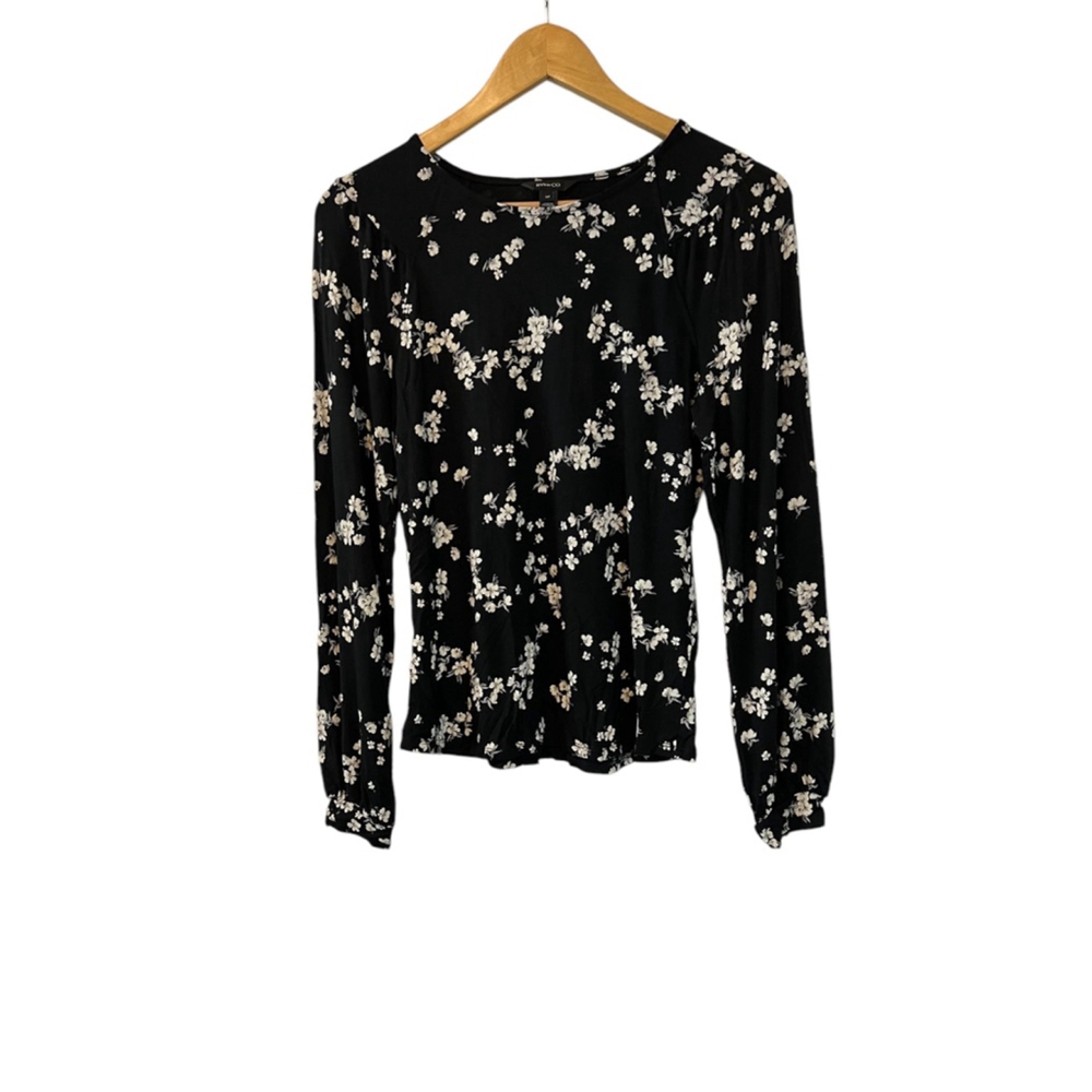 RW&CO Black & White Floral Print Long Sleeve Dressy Top S